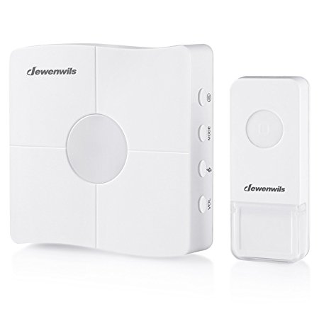 Dewenwils Wireless Doorbell Kit Waterproof Push Button, 6 Volume Levels, 36 Chimes, Sound and LED Flash, Portable & Expandable, Battery Operated