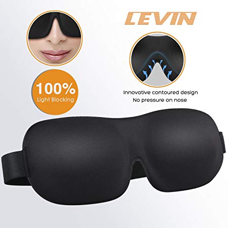 3D Sleep Mask - Eye Mask for Sleeping, Ideal Gift for Woman & Men with Free Ear Plugs, Contoured Comfortable Lightweight Bed Blindfold, Travel, Nap, Shift Works