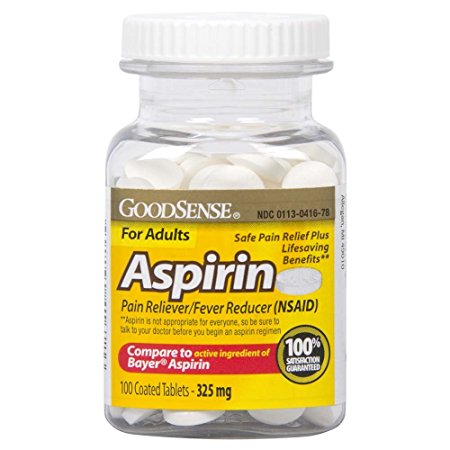 GoodSense Aspirin Pain Reliever 325 mg Coated Tablets, 100 Count