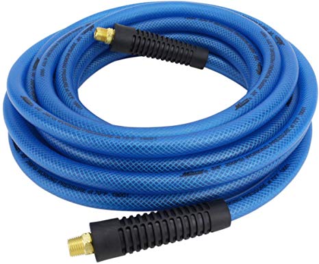 Milton (1623-1) FLEX HOSE Lightweight braided “polyurethane” hybrid air hose 25 ft. x 3/8” ID, 200 PSI with ¼” MNPT brass fitting , Blue