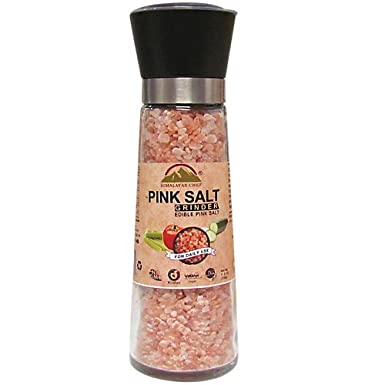 Himalayan Chef Adjustable Natural Pink Salt Tall Grinder,Refillable Crystal Salt Glass Grinder - 13 Oz