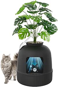 Lifewit Bac à Litière pour Chat avec Fausse Plante et Pelle, Bac à Litière Camouflé avec Contrôle des Odeurs et Filtre à Carbone pour Salon, Chambre à Coucher, Coins, Noir