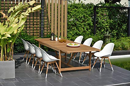 Brampton 9 Piece Outdoor Eucalyptus Extendable Dining Set | Perfect for Patio | with Teak Finish, Light