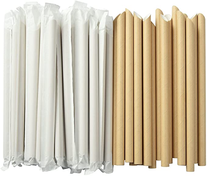 ALINK Pointed Paper Boba Straws, Individually Wrapped, 4-Layer Heavy Duty, 12mm Jumbo Biodegradable Smoothie Straws - Pack of 50