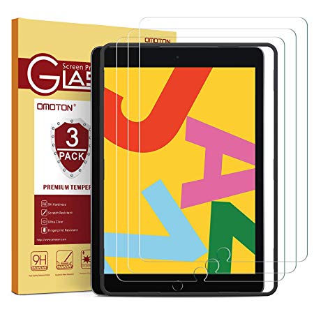 [3 Packs] OMOTON Screen Protector for iPad 10.2 2019(7th Gen) / Air 3 2019 / iPad Pro 10.5 inch, Tempered Glass Screen Protector for iPad 10.2/10.5 inch with [Alignment Frame] [Scratch Resistant] [Bubble Free]