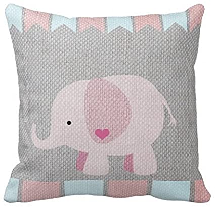 Elephant Standard Size Pillow Case with Invisible Zipper Soft Cushion Cover Girls Baby Gray Pink Elephant Pillow Sham 16 x 16 Inches