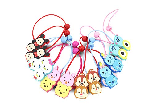 Finex - Set of 8 - Tsum Tsum Elastic Cord Hair Ties Ponytail Holders with bead - Disney Winnie the Pooh Mickey Mouse Minnie Mouse Chip & Dale Baymax Mike Stitch Alien hair accessories Random Colors