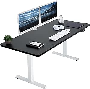 VIVO Electric Height Adjustable 152cm x 76cm Memory Stand Up Desk, Black Table Top, White Frame, Standing Workstation with Preset Controller, 1B Series, DESK-KIT-1W6B-30