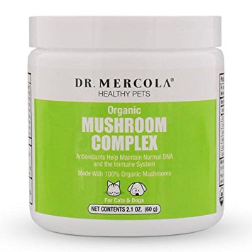 Dr. Mercola Whole Food Mushroom Complex for Pets - 100% Organic Mushrooms - Dietary Supplement For Cats & Dogs - 100% Certified Organic - Free Of Additives, Fillers And Gluten - 100% Grown In The USA - 60 Grams