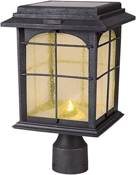 Creative Industries Solar Outdoor Hand-Painted Sanded Iron Post Lantern with Seedy Glass Shade