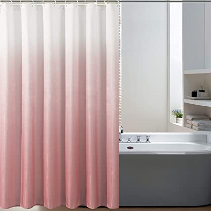 Bermino Textured Fabric Bath Shower Curtain - Ombre Shower Curtains for Bathroom with 12 Hooks, 70 x 72 inch, Blush Gradient