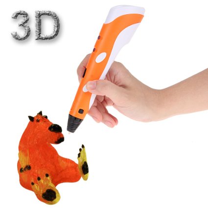 3D Printing Pen, Foxpic Intelligent Home 3D Model Printer Drawing Pen Arts and Crafts with 1 bag mixed color 1.75mm ABS Filament for Stimulating Creativity and Imagination (Orange)