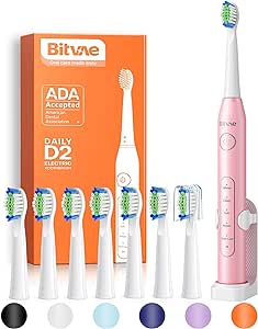 Bitvae Electric Toothbrush with 8 Brush Heads , ADA Certified，5 Modes Sonic Electric Toothbrush with Toothbrush Holder for Adults , Fast Charge Toothbrush with Timer , Ultrasonic Toothbrush (Pink)