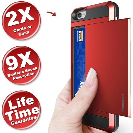 Best iPhone 6 Case With Card Holder (6/6s) ★ Thinnest 6 Wallet Case ★ Best Sliding 6 Card Case ★ 2 Cards/IDs ★ Rugged ★ Pocket Friendly ★ Buy Best 6 Case With Card Holder - ArmorStyle Slim Slide (Red)