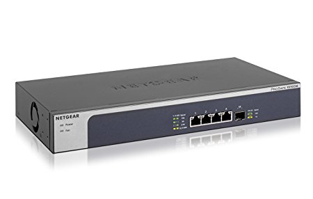 NETGEAR XS505M-100EUS 5-Port 10-Gigabit/Multi-Gigabit Ethernet Unmanaged Switch with 1 SFP  Ports, Desktop and Rackmount - Black/Grey