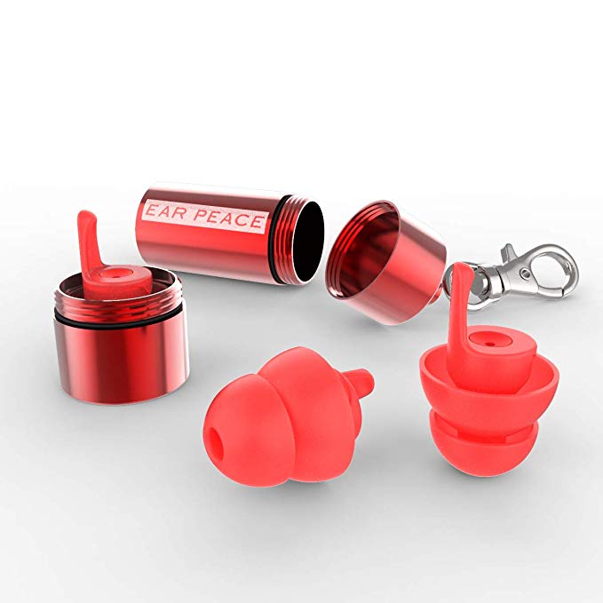 EarPeace Safety Ear Plugs - Noise Reduction and High Fidelity Hearing Protection for DIY Projects, Construction and Loud Work Environments (Regular, Red Case)