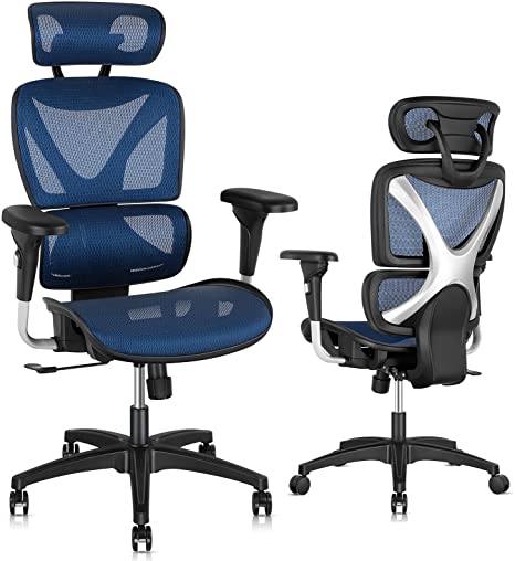 Gabrylly Ergonomic Office Chair, Large Mesh Chair with Lumbar Support - Double Back, Adjustable Headrest & 2D Armrests, High-Back Home Desk Chair with Tilt Function, Swivel Computer Executive Chair