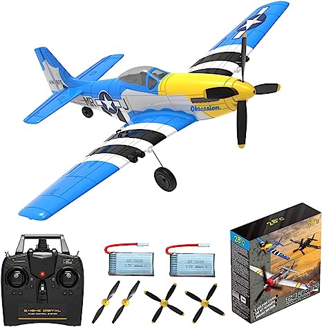 28°C RC Plane 4 Channel Remote Control Airplanes, 4-CH RC Airplane Ready to Fly P51 Radio Controlled Aircraft for Beginners with Xpilot Stabilization System, One Key Aerobatic Airplane (76105 RTF)