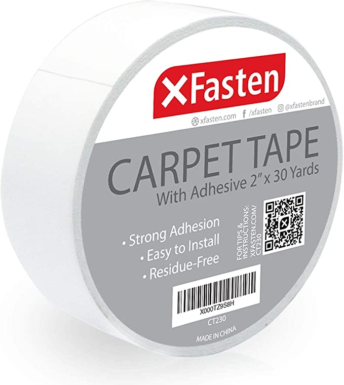 XFasten Double Sided Carpet Tape for Area Rugs, Residue-Free, 2-Inch x 30 Yards; Wood Super Strong and Heavy-Duty Rug Tape for Carpet to Floor and Rug to Carpet Applications