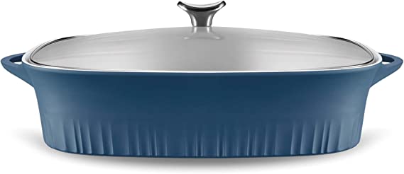 CorningWare, Non-Stick 5.7 Quart QuickHeat Roaster with Lid, Lightweight Roaster, Ceramic Non-Stick Interior Coating for Even Heat Cooking, French Navy