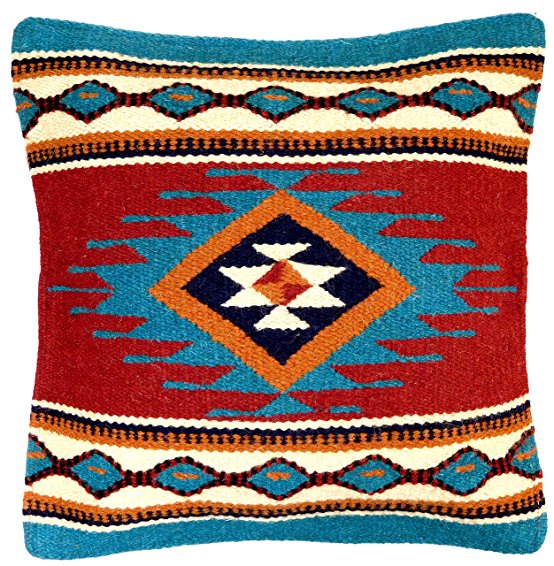 Throw Pillow Covers, 18 X 18, Hand Woven in Southwest and Native American Styles. Hand Crafted Western Decorative Pillow Cases in Wool. (La Jolla 7)