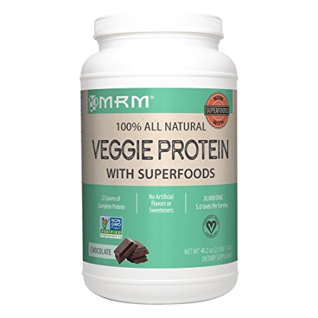 MRM - Veggie Protein Powder, Protein Source for Vegans, Gluten-Free & Preservative-Free, Non-GMO Verified(Chocolate, 2.5 lbs)