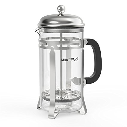 Classic French Press, Nuovoware 0.88 Quart Triple Filter French Press / Coffee & Tea Maker Complete Bundle, Heat Resistant Glass Carafe with Stainless Steel Cover, Plunger and Frame