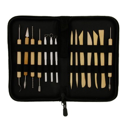 US Art Supply 14-Piece Pottery, Clay & Ceramics Tool Set with Canvas Zippered Case
