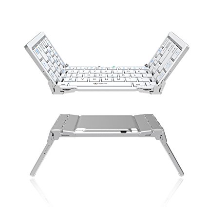 iClever Portable Folding Keyboard, Ultra Slim Pocket Size Bluetooth Keyboard Wireless with Carry Pouch, Premium Aluminum Alloy Housing, Designed for IOS Android Windows for Better Typing (White)