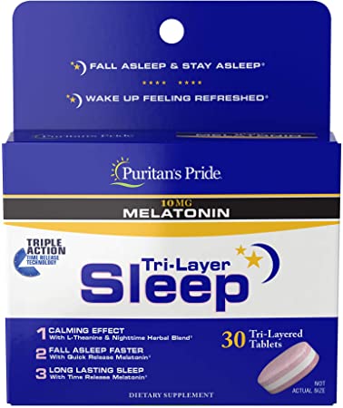 Puritan's Pride Tri-Layer Sleep Complex with 10mg of Melatonin* That Helps Promote Sleep, White, 30 Count