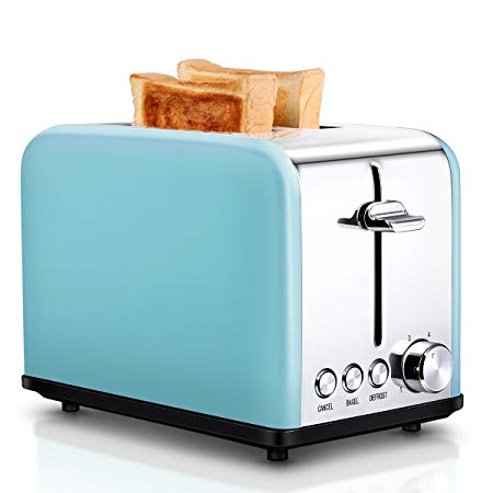 Keemo 2 Slice, Retro Small Bagel, Cancel, Defrost Function, Extra Wide Slot Compact Stainless Steel Toasters for Bread Waffles