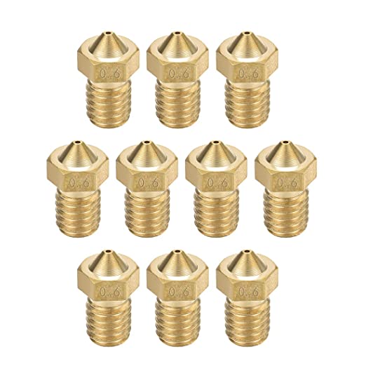 uxcell 10pcs 3D Printer Nozzle,Brass V6 Nozzle 0.6mm,Extruder Print Head for Filament 1.75mm V5-V6 M6 3D Printer