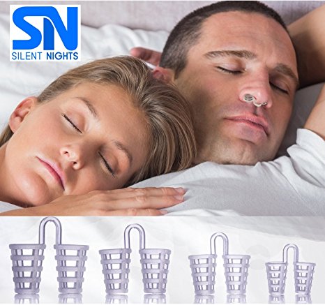Silent Nights Stop Snoring Solution - Stop Snore Instantly and Get Relief for Sleep Disorders with Premium Nose Vents Pk-4   FREE Travel Case