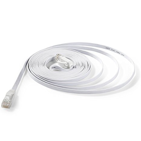 Hexagon Network - Ethernet Cable Cat6 Flat 15ft White, Network Cable Cat 6 Flat Slim Ethernet Patch Cable, Internet Cable With Snagless RJ45 Connectors - 15 Feet White