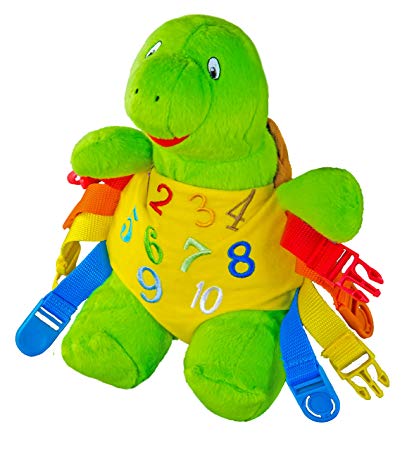BUCKLE TOY "Bucky" Turtle - Toddler Early Learning Basic Life Skills Children's Plush Travel Activity