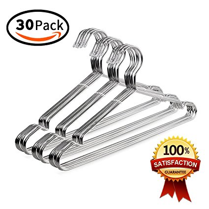 OIKA Wire Hangers 30 pack Stainless Steel Strong Metal Coat Hangers Clothes Hangers Standard Hanger 16.5 Inch