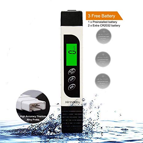 【2019 Upgraded】TDS Meter Digital Water Tester,NinHappy Professional 3 in 1 TDS/EC/Temperature Meter,0-9999ppm Meter,LCD Display,Ideal ppm Meter for Drinking Water, Aquariums,RO System and More