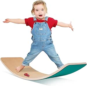 Wooden Wobble Balance Board for Kids Adults 32 Inch Toddlers Open Ended Montessori Waldorf Learning Toy Rocker Board Indoor Outdoor Sensory Play Equipment Gifts for Kids Birthday & Christmas