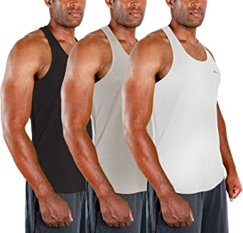 DEVOPS 3 Pack Men's Y-Back Dri Fit Muscle Gym Workout Tank Top