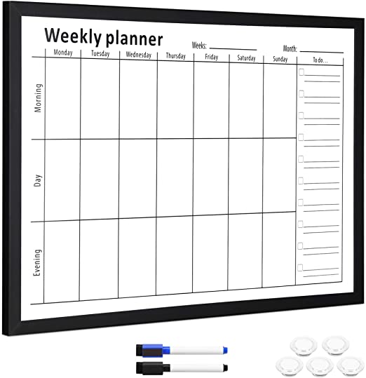 Navaris Weekly Planner White Board - 16" x 24" Magnetic Dry Erase Whiteboard Calendar with 7-Day Week Plan for Wall - Includes Markers and Magnets