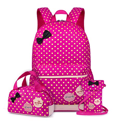 VBG VBIGER School Bags School Backpack Polka Dot 3pcs Waterproof Book Bag with Lunch Bags Purse Girls