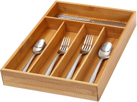 YBM HOME & KITCHEN 5-Compartment Kitchen Utensil, Flatware, Cutlery Tray Drawer Organizer Size: 14"Lx10"Wx2"H #338
