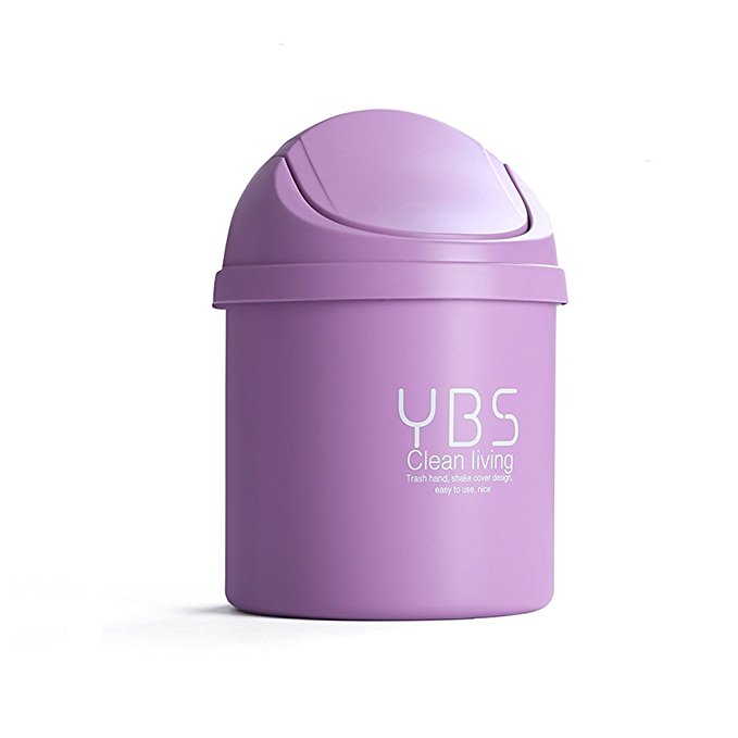 OUUD Plastic Mini Waste Can with Swing Lid, 4L (Purple)