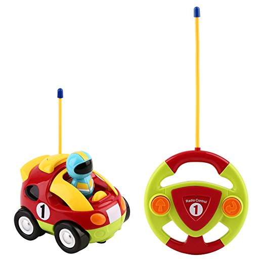 RC Car Toy, YKS RC Cartoon Race Car with Music and Lights Electric Radio Remote Control Car Toy for Baby Toddlers Kids and Children(Red)