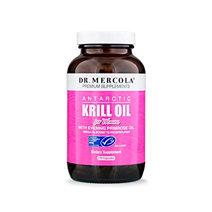 Dr. Mercola Antarctic Krill Oil for Women - 270 Capsules - With Evening Primrose Oil - 1000MG Omega 3 Supplement With EPA DHA GLA & Astaxathin - Odorless & Mercury Free