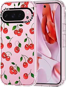 MOSNOVO Case for Google Pixel 9 Pro XL, [Buffertech 6.6ft Military-Grade Drop Protection] [Anti Peel Off Tech] Clear TPU Bumper Phone Case Cover Design - Cute Cherry