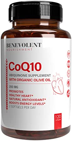 CoQ10 200mg Ultra Absorption Softgels - Enhanced with Organic Olive Oil, Natural Coenzyme Q10 Ubiquinone, Non-GMO Supplements, Antioxidant for Heart Health, Energy and Collagen Vitamins, Gluten Free
