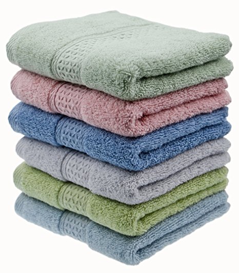 Cleanbear Hand-Towel Face-Towel Set,100% Cotton, High Absorbent, size29"x13", 6-pack 6 Colors(h601)