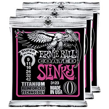 3 Sets of 3123 Ernie Ball Coated Super Slinky Electric Guitar Strings 9-42