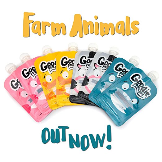 Goodie Pouches Reusable Homemade Puree and Smoothie Baby Squeeze Pouches for Kids, (8pk Farm Animals)